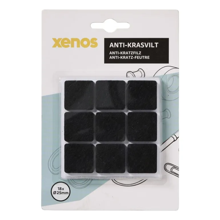 Anti-kras viltjes vierkant 2.5x2.5 cm - zwart - set van 18