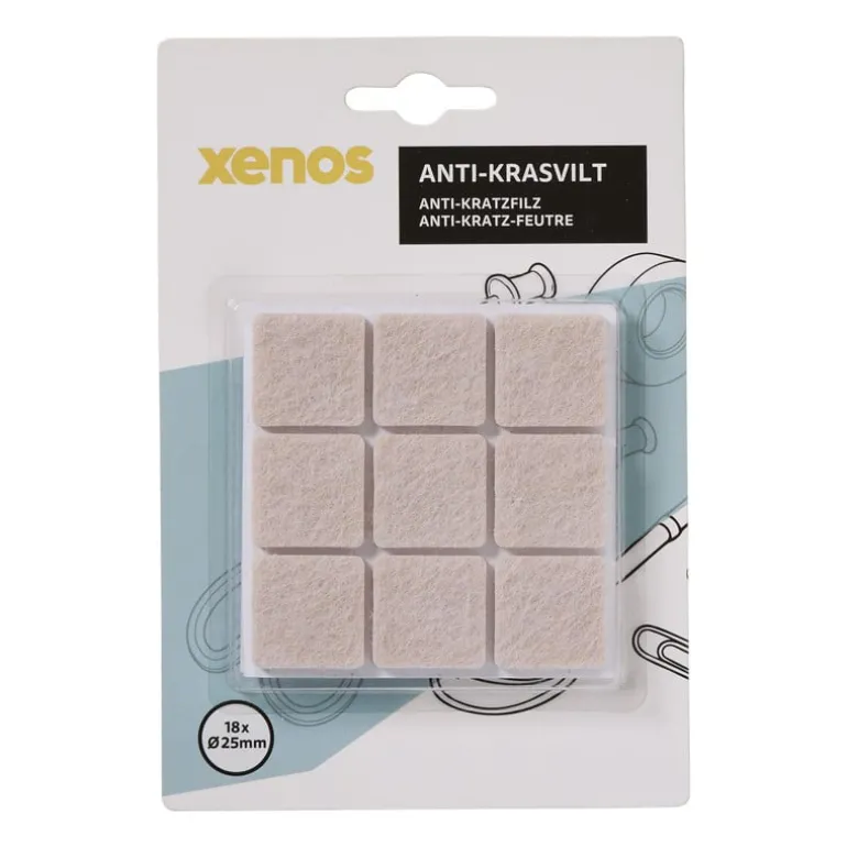 Anti-kras viltjes vierkant 2.5x2.5 cm - taupe - set van 18