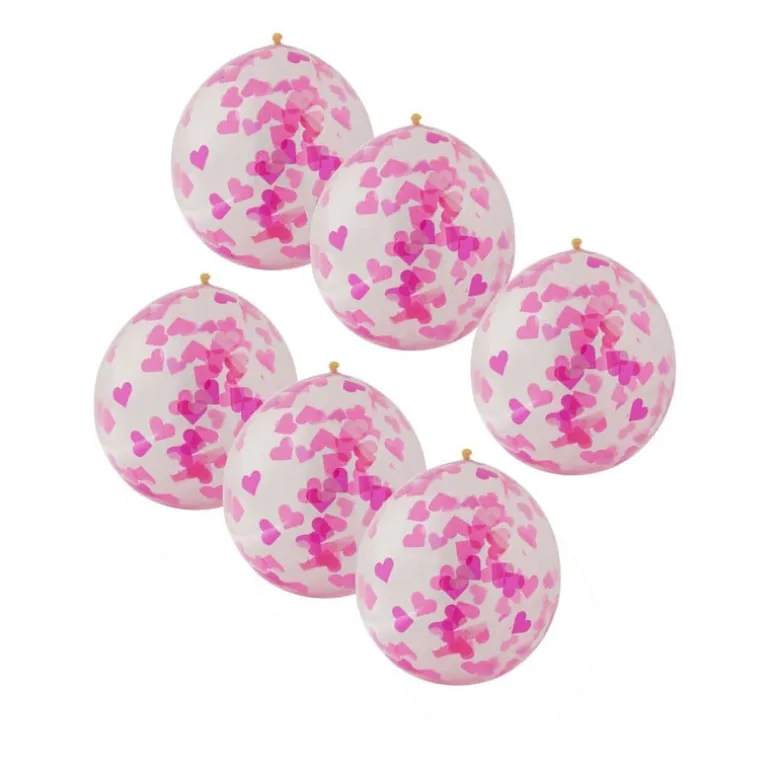 Ballon confetti - roze/wit - set van 6