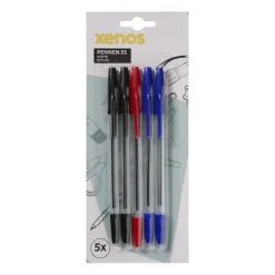 Balpen - zwart/rood/blauw - set van 5
