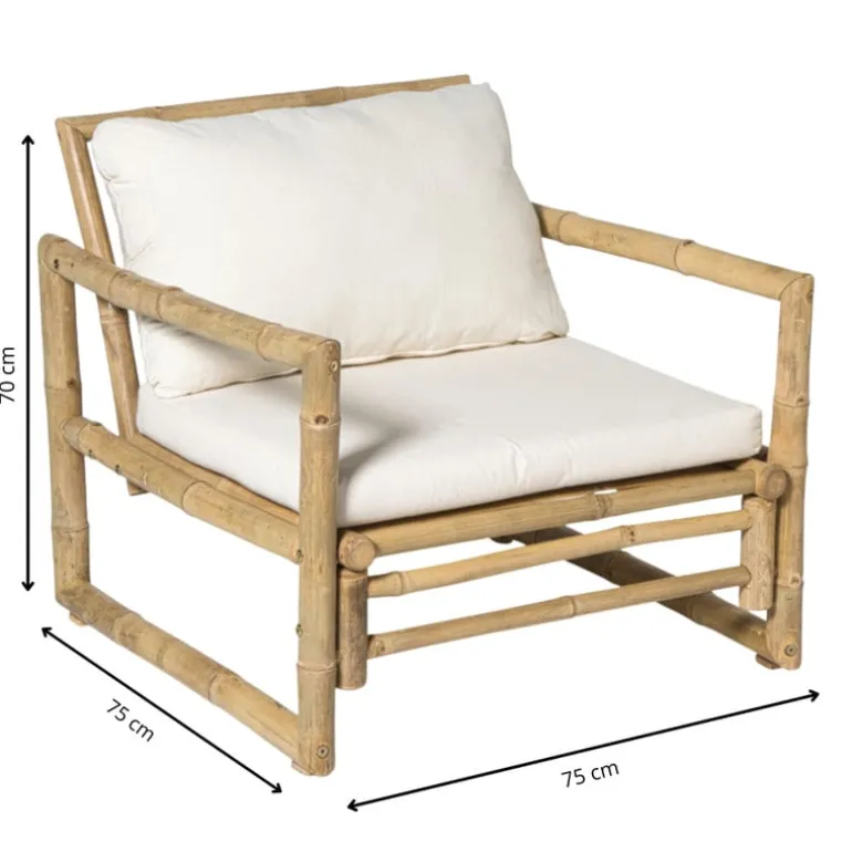 Bamboe tuinfauteuil Hanoi - bruin/wit - 70x75x75 cm