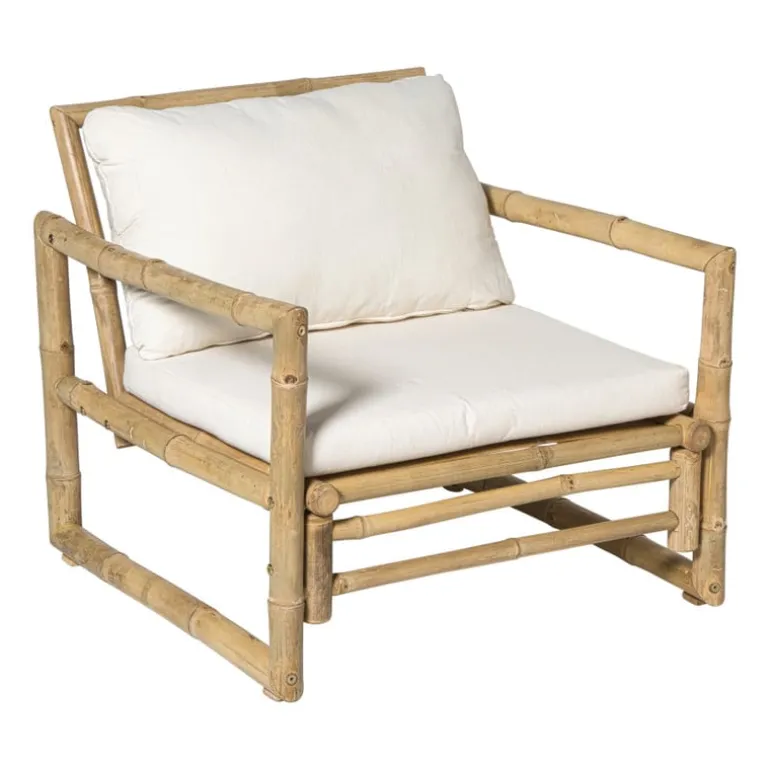 Bamboe tuinfauteuil Hanoi - bruin/wit - 70x75x75 cm