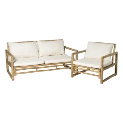 Bamboe tuinfauteuil Hanoi - bruin/wit - 70x75x75 cm