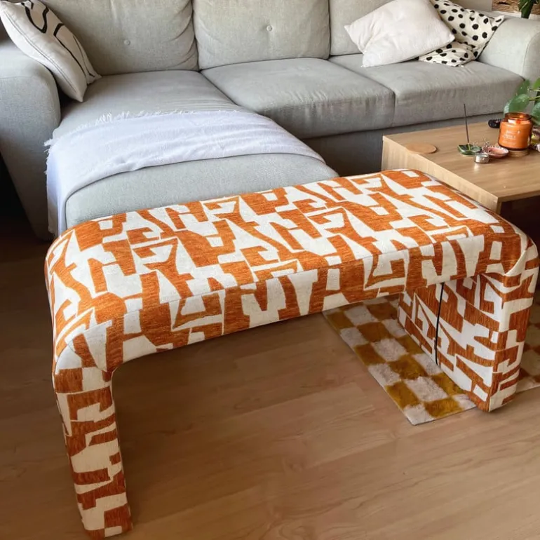 Bankje grafisch - geel/beige - 49x100x36 cm