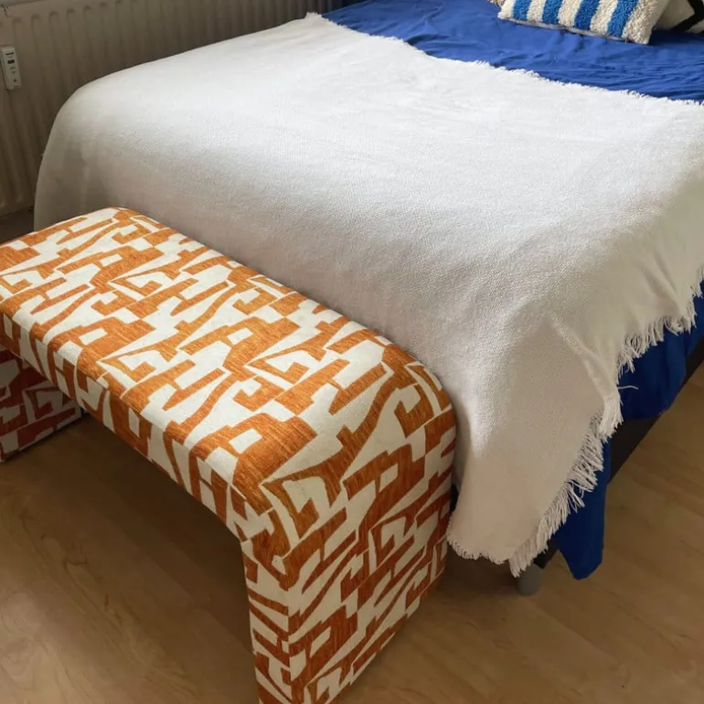 Bankje grafisch - geel/beige - 49x100x36 cm