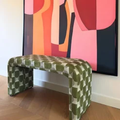 Bankje grafisch - groen/beige - 49x100x36 cm