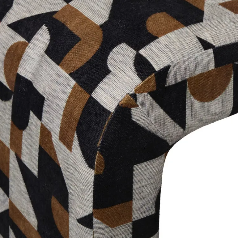 Bankje grafisch - zwart/beige - 49x100x36 cm
