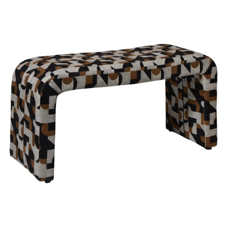 Bankje grafisch - zwart/beige - 49x100x36 cm