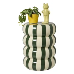 Bijzettafel bubbles stripes - beige/groen - ø35x45 cm