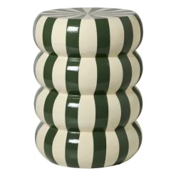 Bijzettafel bubbles stripes - beige/groen - ø35x45 cm