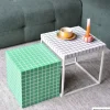 Bijzettafel checks met metalen frame - wit - 36x36x36 cm