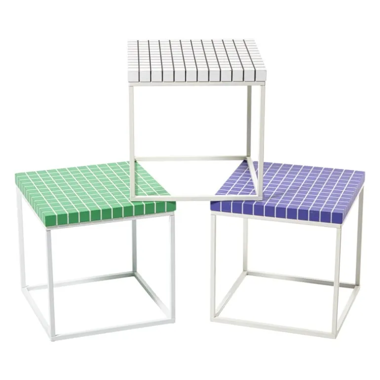 Bijzettafel checks met metalen frame - paars - 36x36x36 cm