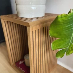 Bijzettafel Japandi hoog - bruin - 60x39x39 cm