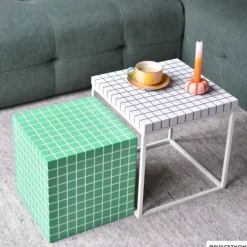 Bijzettafel kubus checks - groen - 30x30x30 cm
