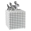 Bijzettafel kubus checks - wit - 30x30x30 cm