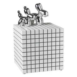 Bijzettafel kubus checks - wit - 30x30x30 cm