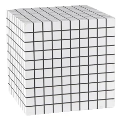 Bijzettafel kubus checks - wit - 30x30x30 cm