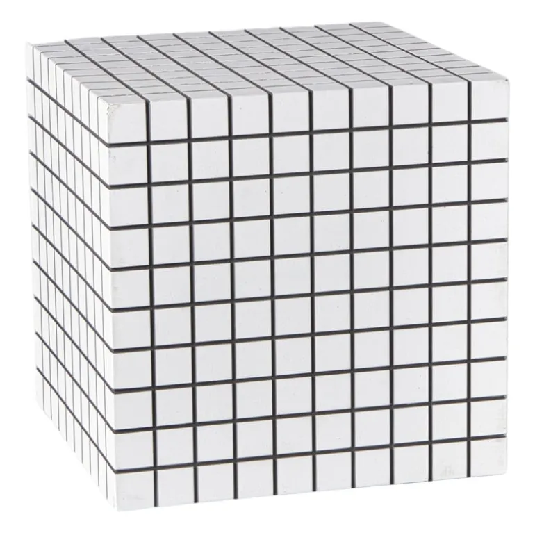 Bijzettafel kubus checks - wit - 30x30x30 cm