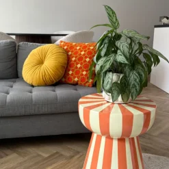 Bijzettafel stripes - beige/oranje - ø40x45 cm