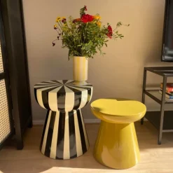 Bijzettafel stripes - beige/zwart - ø40x45 cm