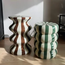 Bijzettafel waves stripes - beige/bruin - ø35x55 cm