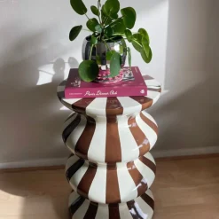 Bijzettafel waves stripes - beige/bruin - ø35x55 cm