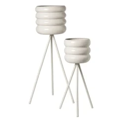 Bloempot bubbles op voet klein - beige - ø15x45 cm