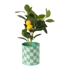 Bloempot geblokt klein - groen - ø12x13 cm
