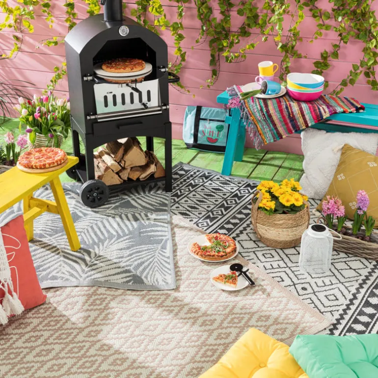 Buitentapijt ethnic - zwart/wit - 120x180 cm
