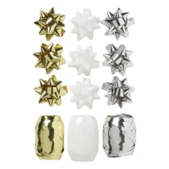 Cadeaulinten en strikken mix - goud/zilver/wit - set van 12