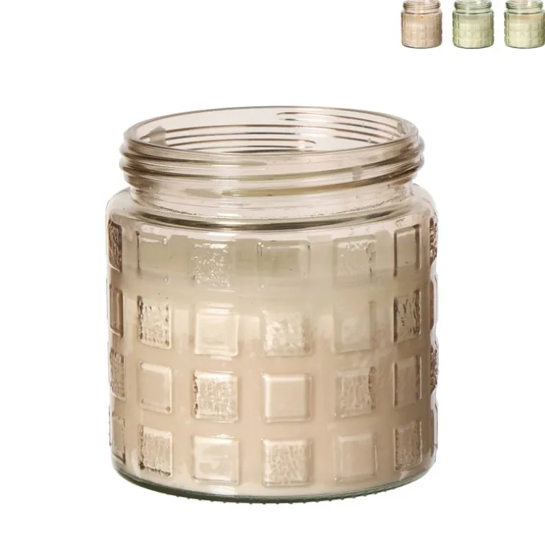 Citronella kaars in glas - blokpatroon - ø11.2x12 cm