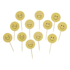 Cocktailprikkers smiley - geel - set van 12