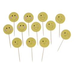 Cocktailprikkers smiley - multikleur - set van 12