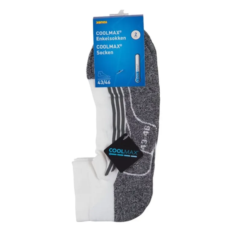 Coolmax enkelsokken - 43/46 - wit/grijs - 2 paar