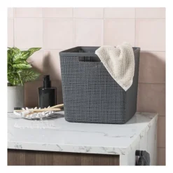 Curver jute opbergmand cube - 17 liter - grijs