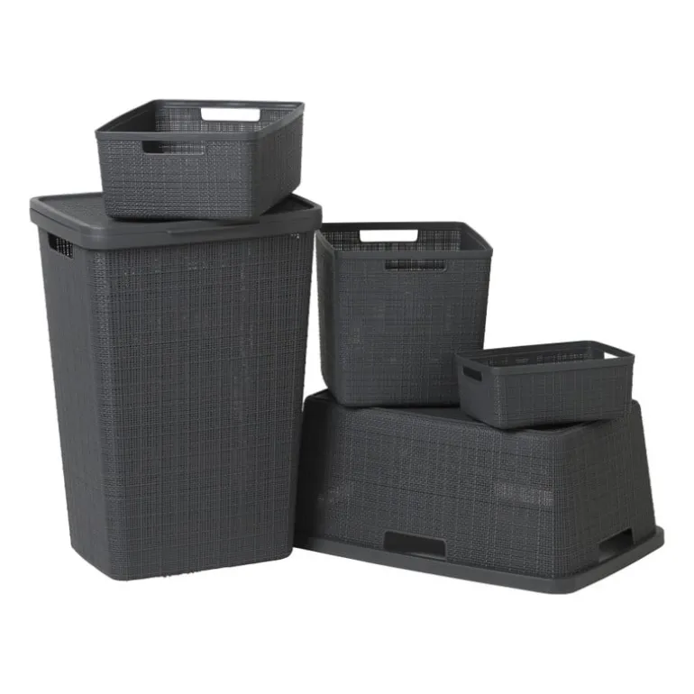 Curver jute wasmand met deksel - 58 liter - grijs