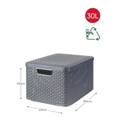 Curver opbergmand met deksel groot - grijs - 33x44.5x24.8 cm