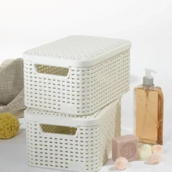 Curver opbergmand met deksel klein - wit - 19.8x29x14.2 cm