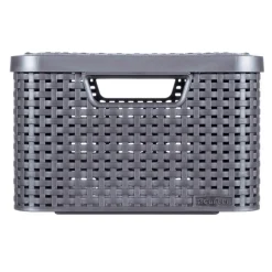 Curver opbergmand met deksel middel - grijs - 28.7x38.6x17 cm