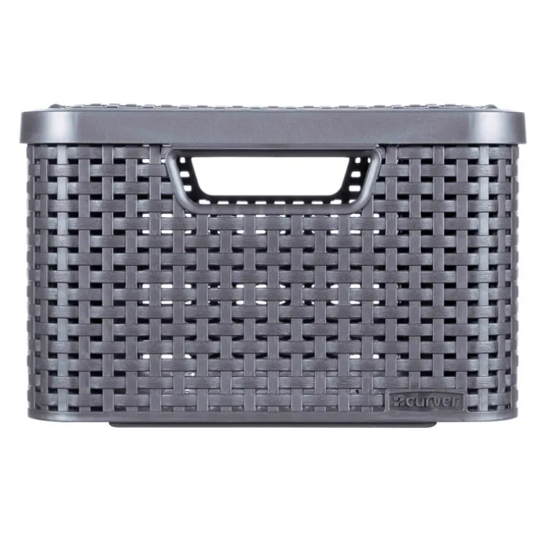 Curver opbergmand met deksel middel - grijs - 28.7x38.6x17 cm