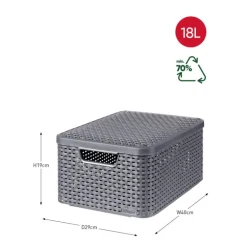 Curver opbergmand met deksel middel - grijs - 28.7x38.6x17 cm