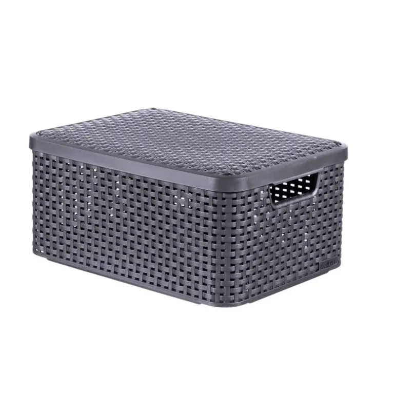Curver opbergmand met deksel middel - grijs - 28.7x38.6x17 cm
