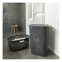 Curver wasmand met deksel Infinity Dots - antraciet - 60 liter
