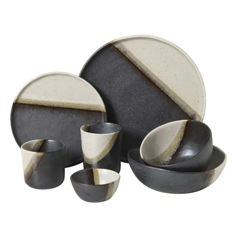Diep bord cortado - beige/zwart - ø18x5.8 cm