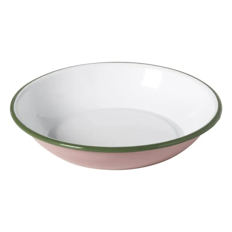 Diep bord emaille - roze/groen - ø21.5x4 cm