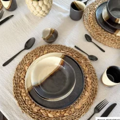 Dinerbord cortado - beige/zwart - ø26.5x2 cm