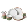Dinerbord emaille - groen/oranje - ø24x3 cm