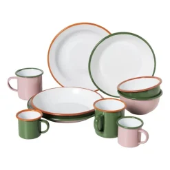 Dinerbord emaille - roze/groen - ø24x3 cm