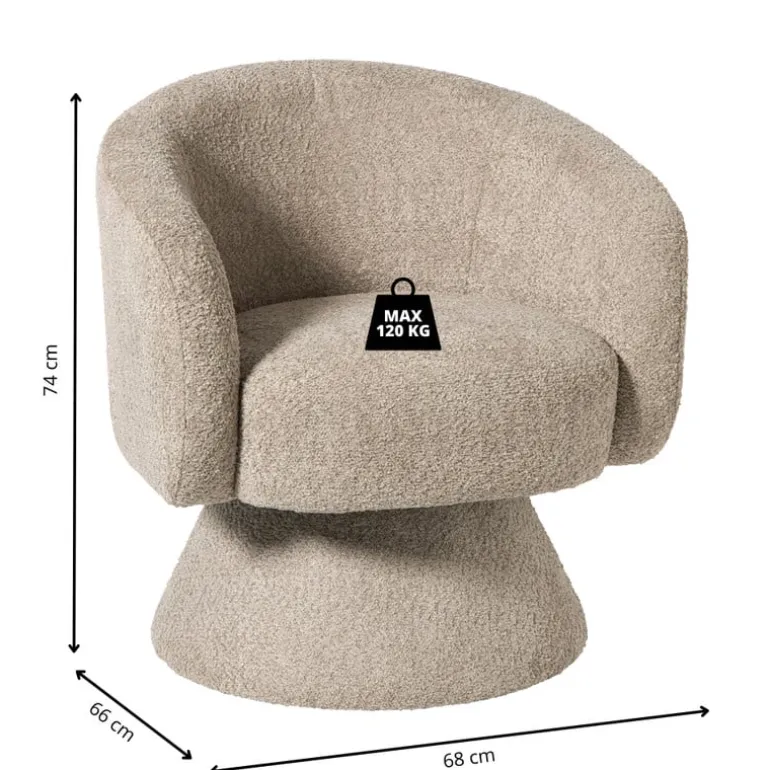 Draaifauteuil bouclé - taupe - 74x68x66 cm