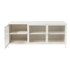 Dressoir Luca met geribbeld glazen deurtjes - offwhite - 50x120x42 cm